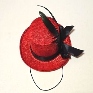 `RH25933 Red with Black Feathers Mini Hat Fascinator